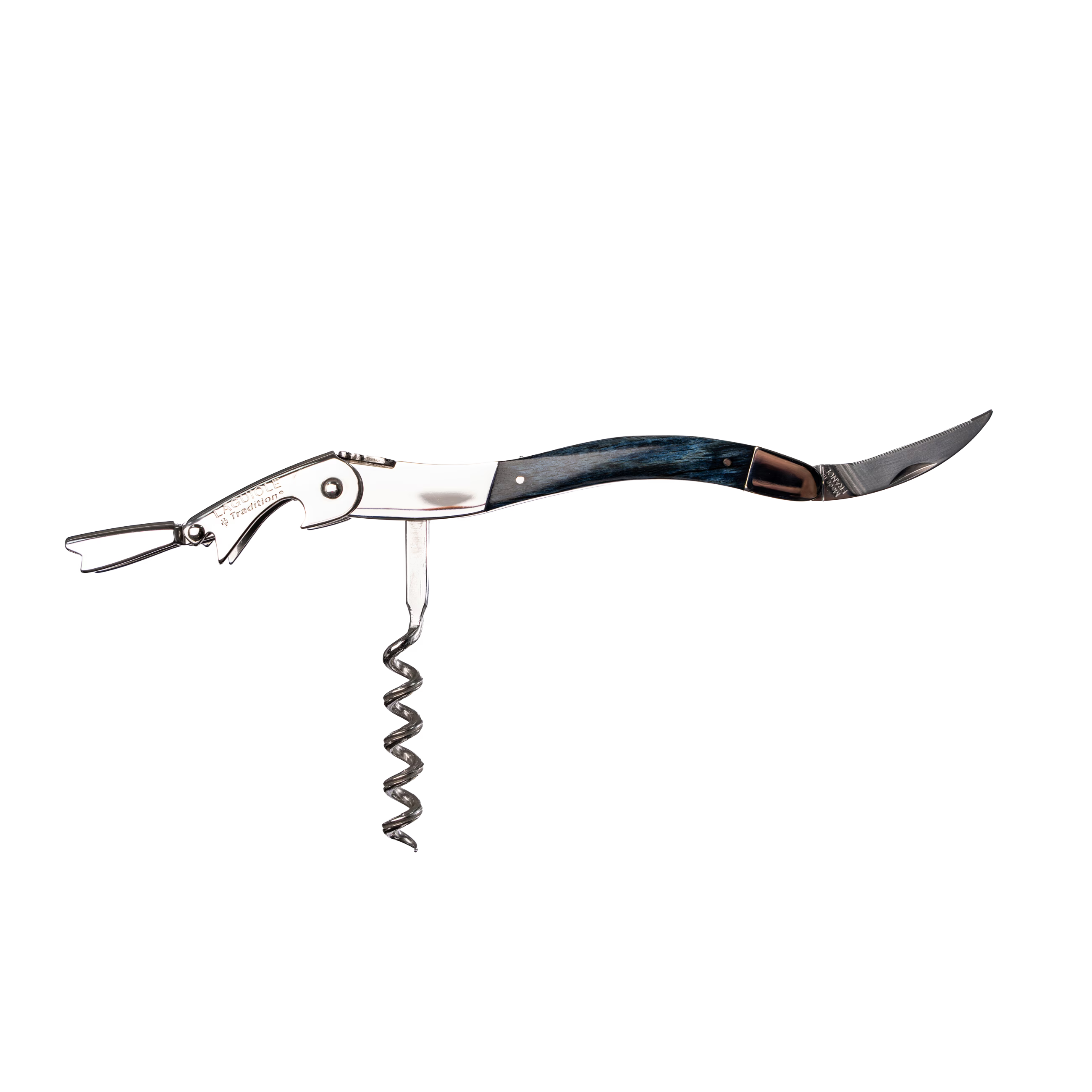 Laguiole Tradition - Double Lever Corkscrew - Blue Stabilized Beech Wood
