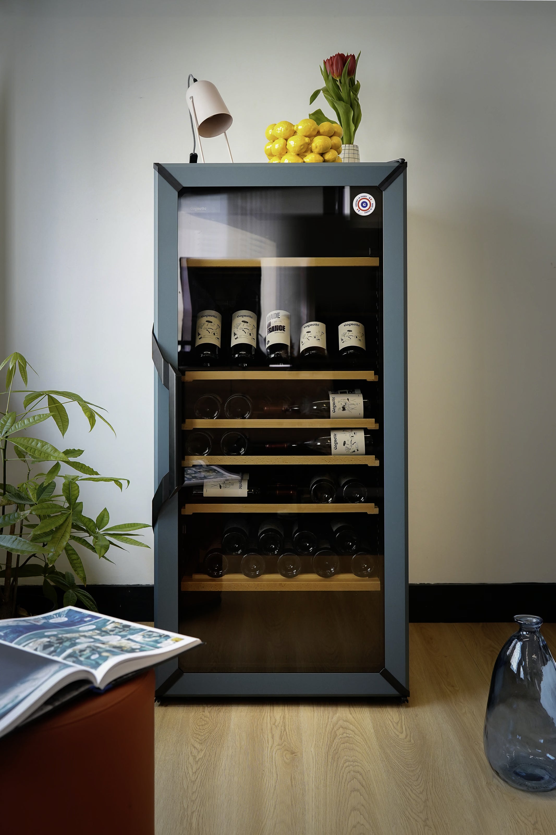 Goguette Medium Wine Cabinet 3-Temperature Glass Door Blue